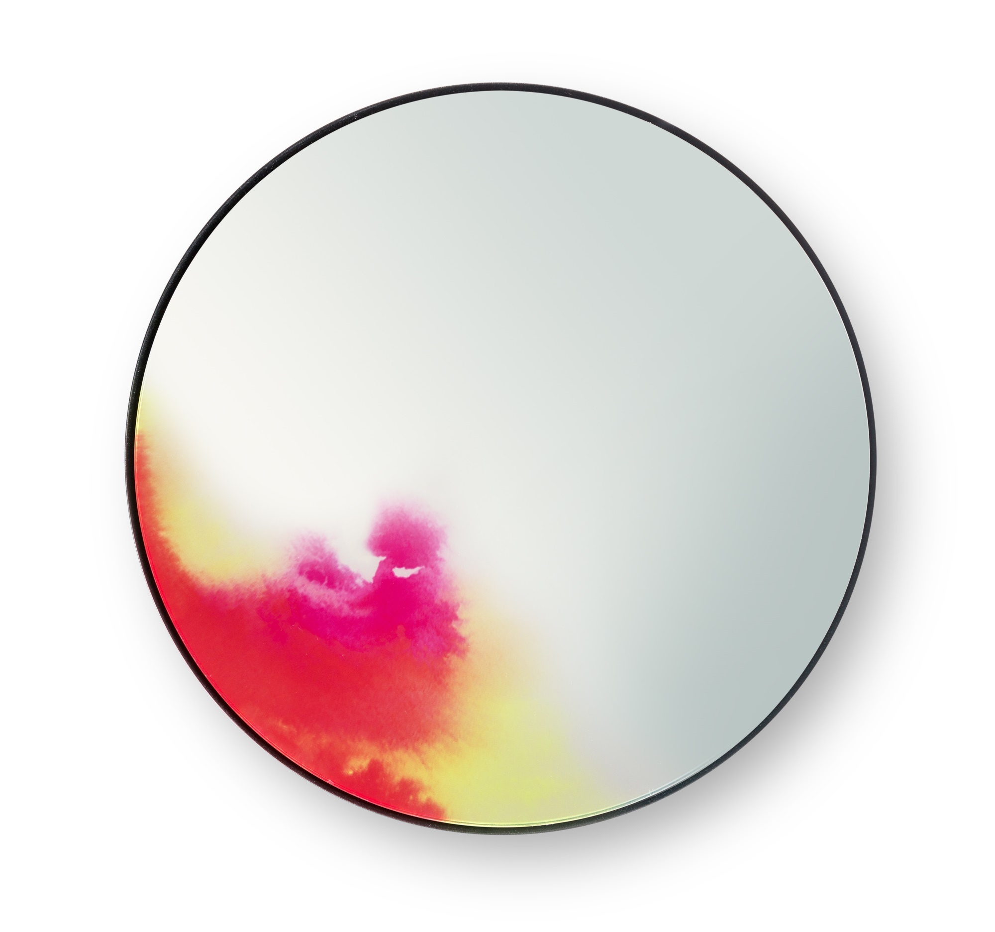 Runder Francis Spiegel von Petite Friture in Rosa mit schwarzem Rahmen für Wanddekoration.