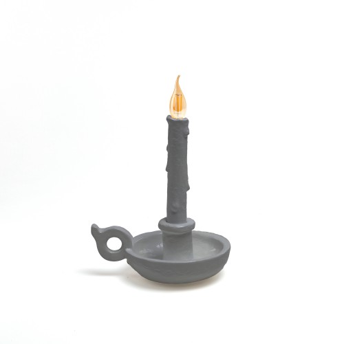 Graue Grimm Lamp Akkuleuchte von Seletti, eine moderne LED-Tischleuchte im Kerzenleuchter-Design.