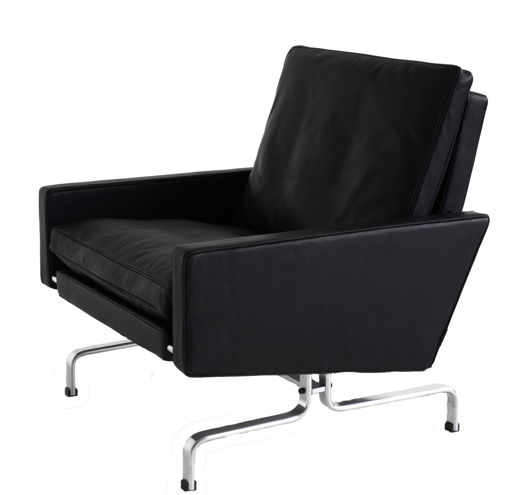 Schwarzer PK 31 Loungesessel von Fritz Hansen mit Lederbezug und Stahlgestell.