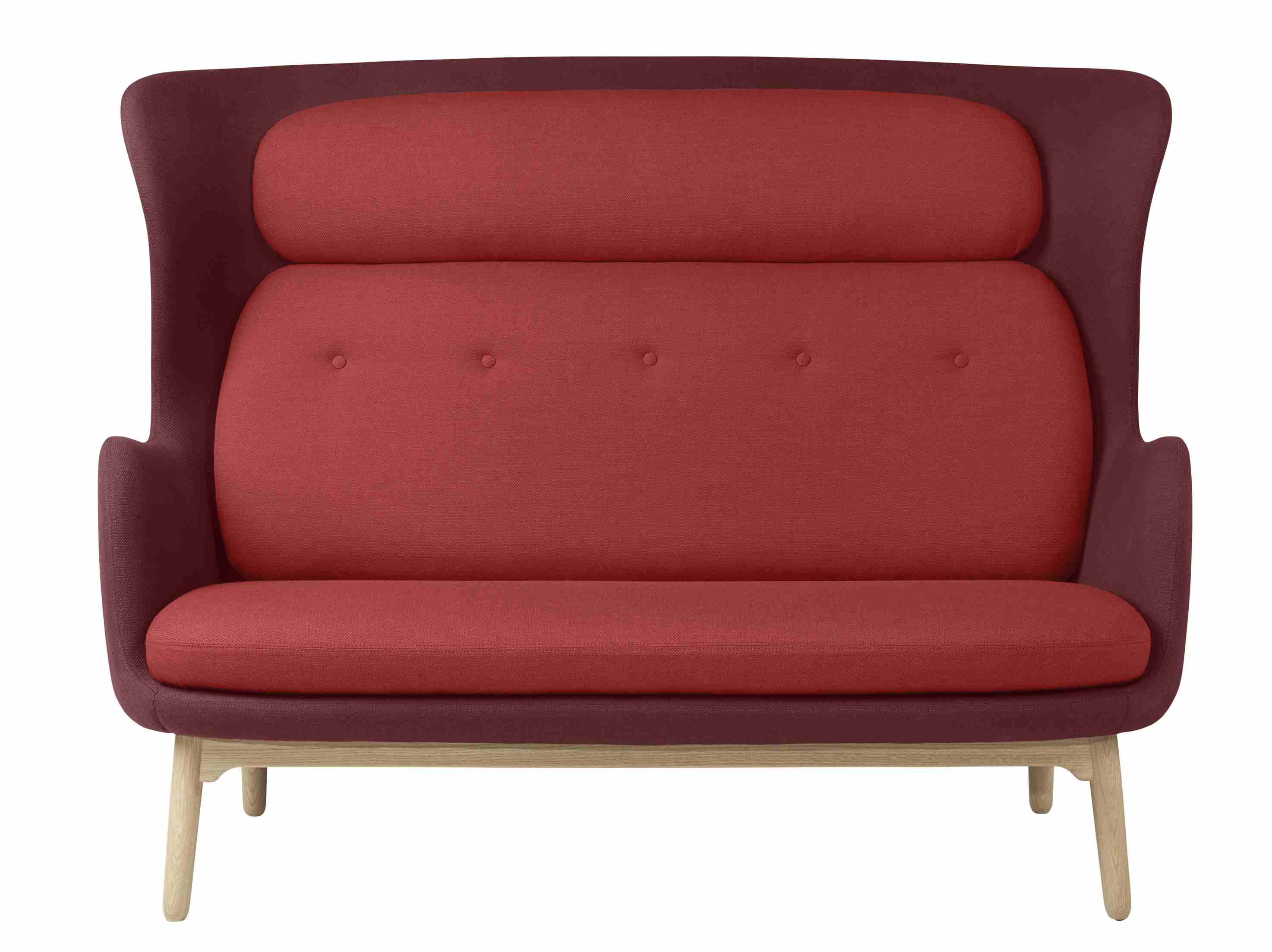 Ro 2-Sitzer Sofa von Fritz Hansen in Rot, modernes Design mit Holzbeinen, bequemes Sofa.