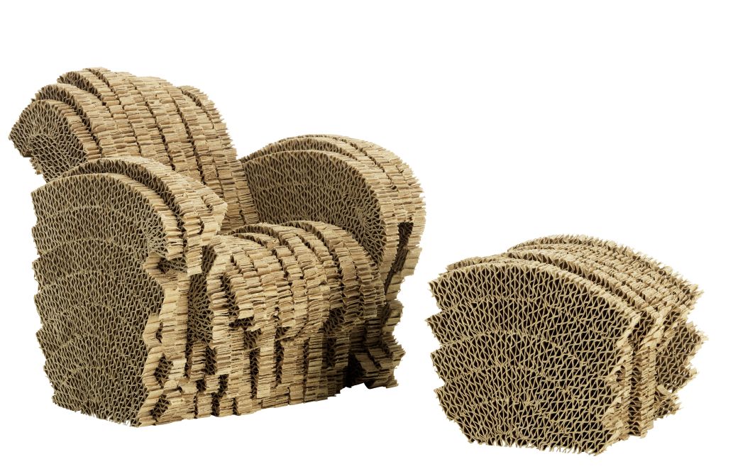 Little Beaver Sessel von Vitra, Miniatur Designmöbel aus Pappe mit Hocker.