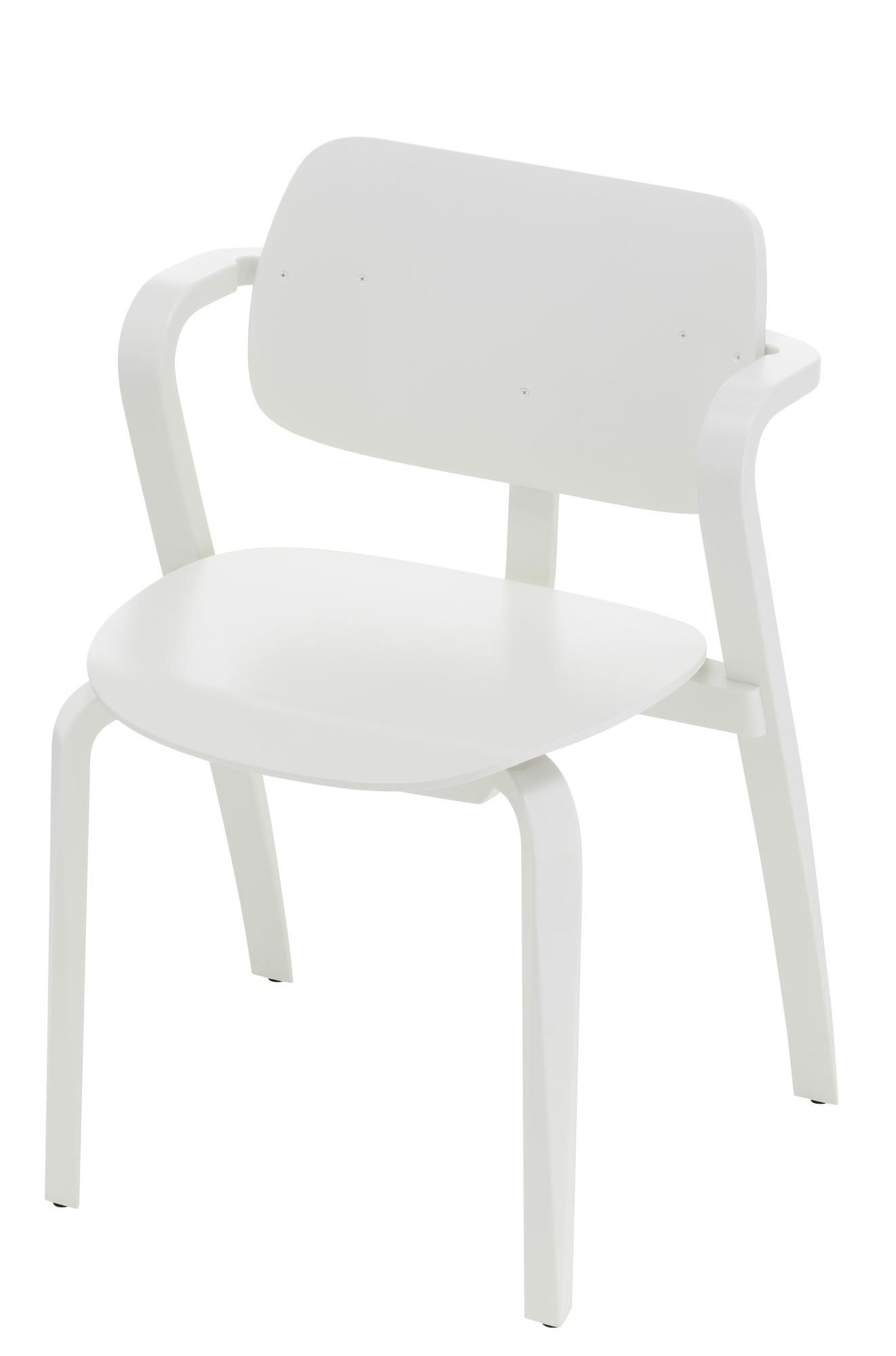 Weiß lackierter Aslak Stuhl von Artek mit Armlehnen, moderner Holzstuhl für Esszimmer und Wohnbereich.