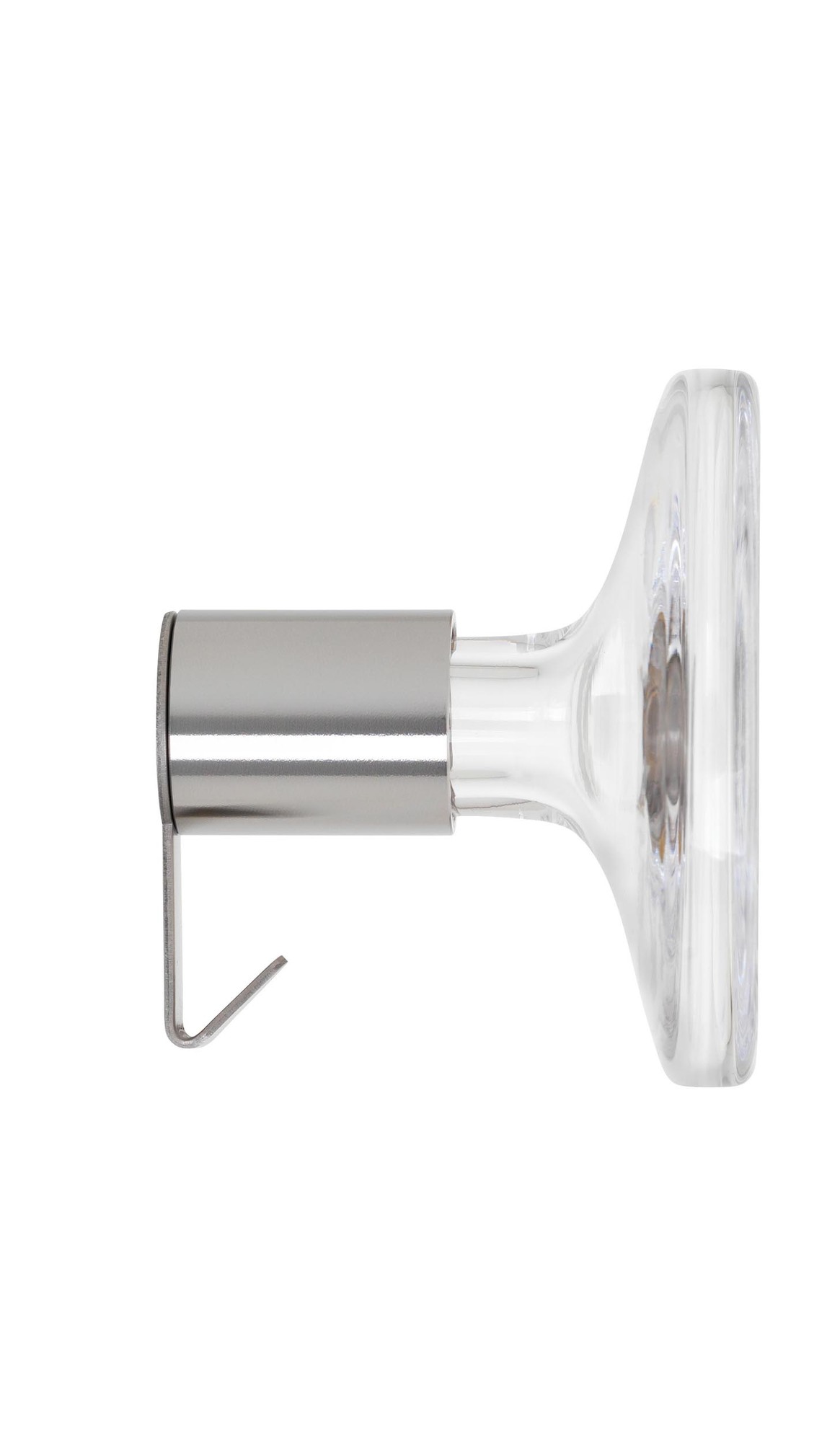 Klarer Bulb Garderobenhaken von Schönbuch, Durchmesser 9 cm, aus Glas und Metall.