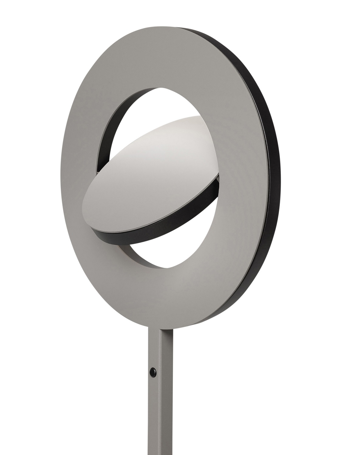 Signum Floor Stehleuchte: Moderne Stehlampe mit kreisförmigem Design und drehbarem Leuchtelement in Grau.