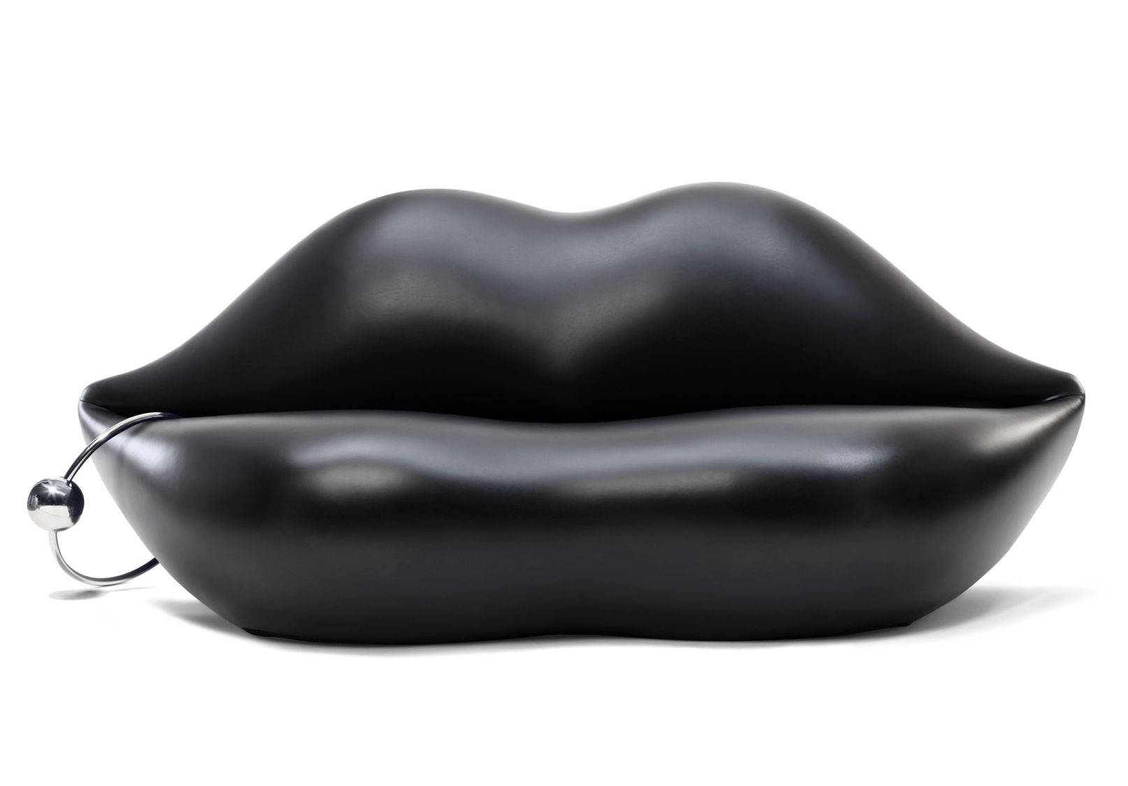 Schwarzes Dark Lady Sofa von Gufram in Lippenform mit Piercing, modernes Designmöbel.