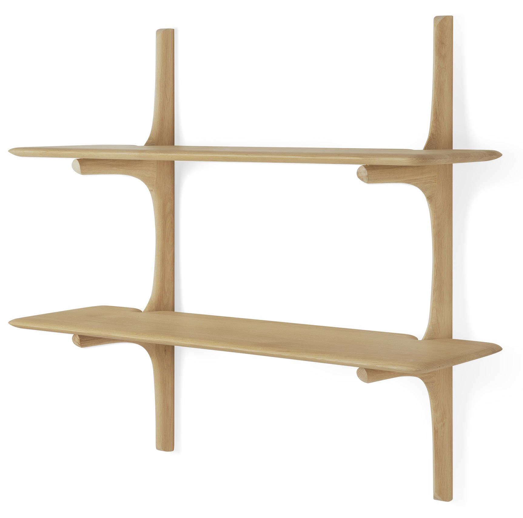 Ethnicraft PI Wall Shelf: Wandregal aus hellem Holz mit zwei Ablageflächen. Modernes Design.