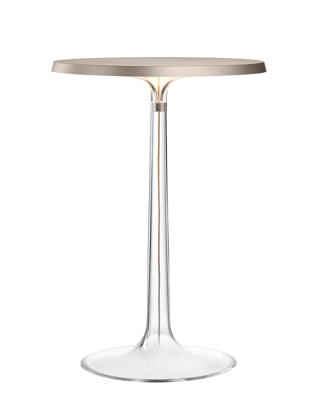 Bon Jour Tischleuchte von Flos: Elegante Tischlampe mit transparentem Fuß und sanftem Licht.