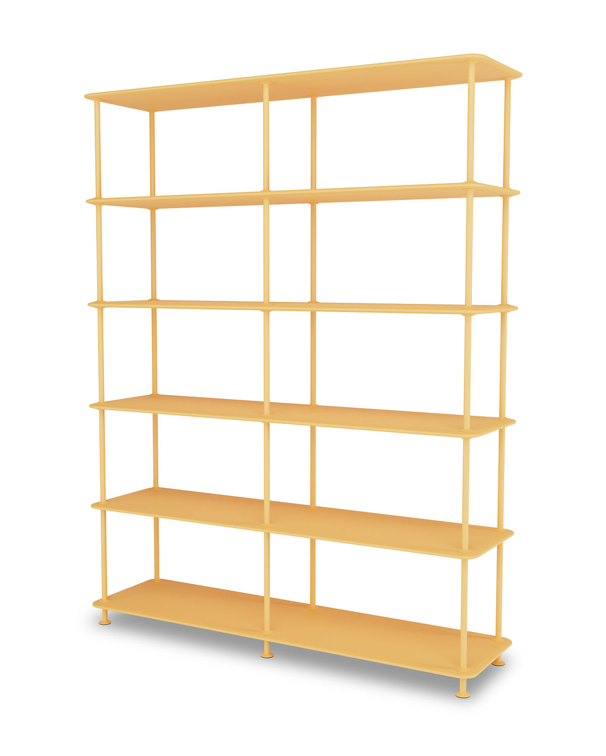 Freistehendes, gelbes Montana Free Regal mit fünf Regalböden für Wohnzimmer oder Büro.