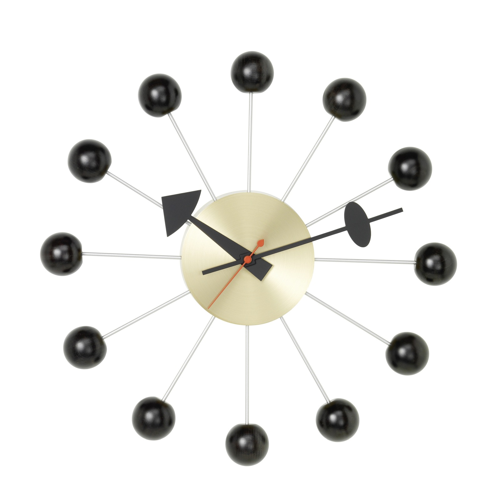 Ball Clock Wanduhr von Vitra in Schwarz: Design Wanduhr mit schwarzen Kugeln.