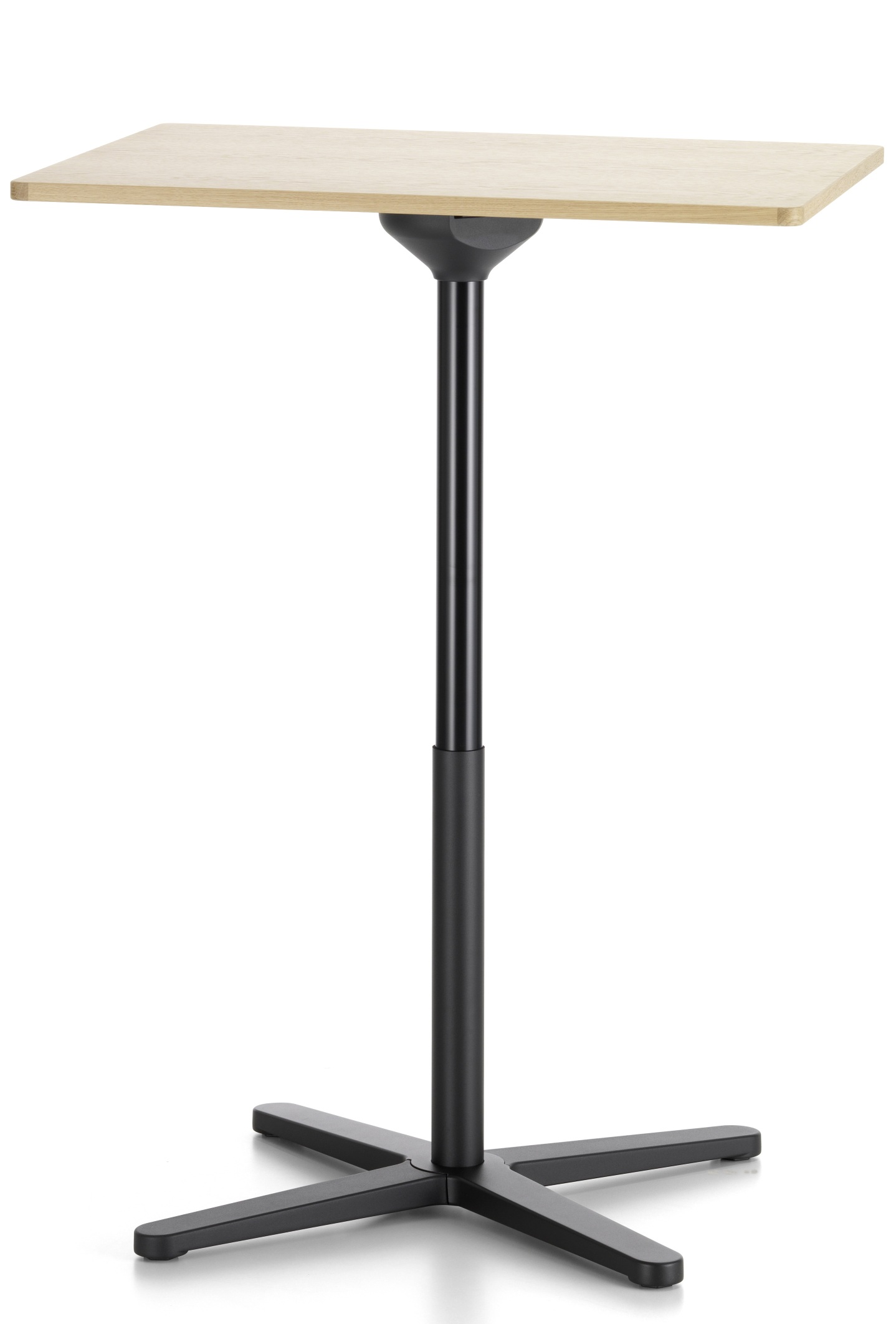 Vitra Super Fold Table: Rechteckiger, faltbarer Stehtisch mit hellem Holz und schwarzem Fuß.