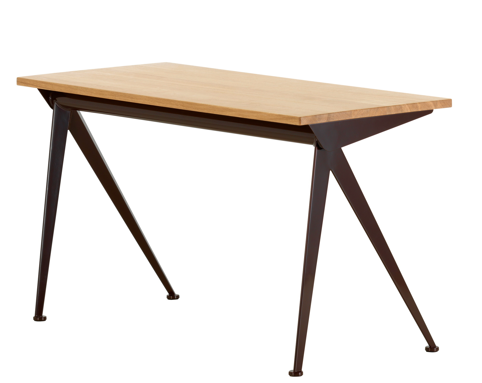 Compas Direction Schreibtisch von Vitra mit heller Holzplatte und markantem, dunklem Metallgestell. Moderner Schreibtisch für Büro und Zuhause.