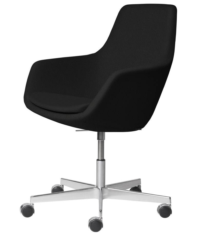 Schwarzer Little Giraffe Drehstuhl von Fritz Hansen mit festem Bezug und Rollen.