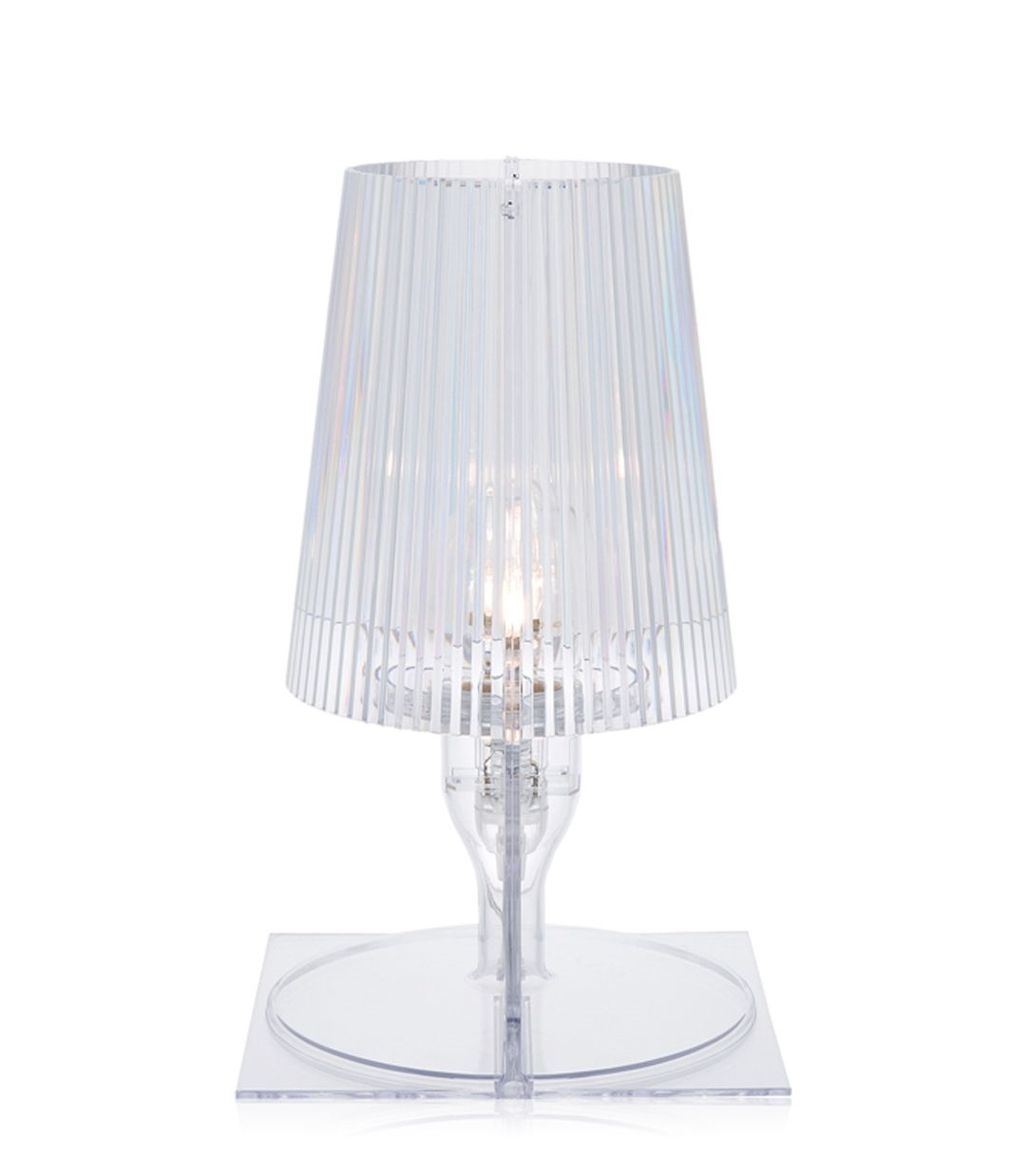 Elegante Tischleuchte mit transparentem Design, ideal für moderne Wohnräume und stilvolle Beleuchtung.