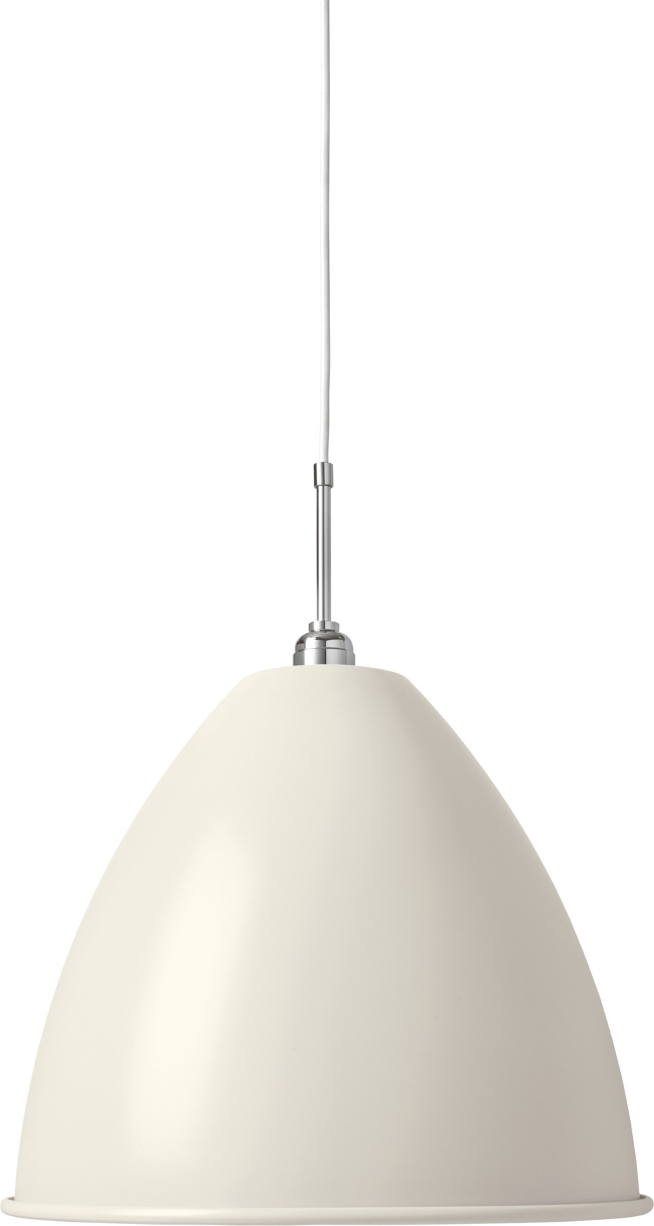 Bestlite Pendelleuchte in Weiß mit Chrom-Details von Gubi, elegante Hängelampe für Wohnraum und Büro.