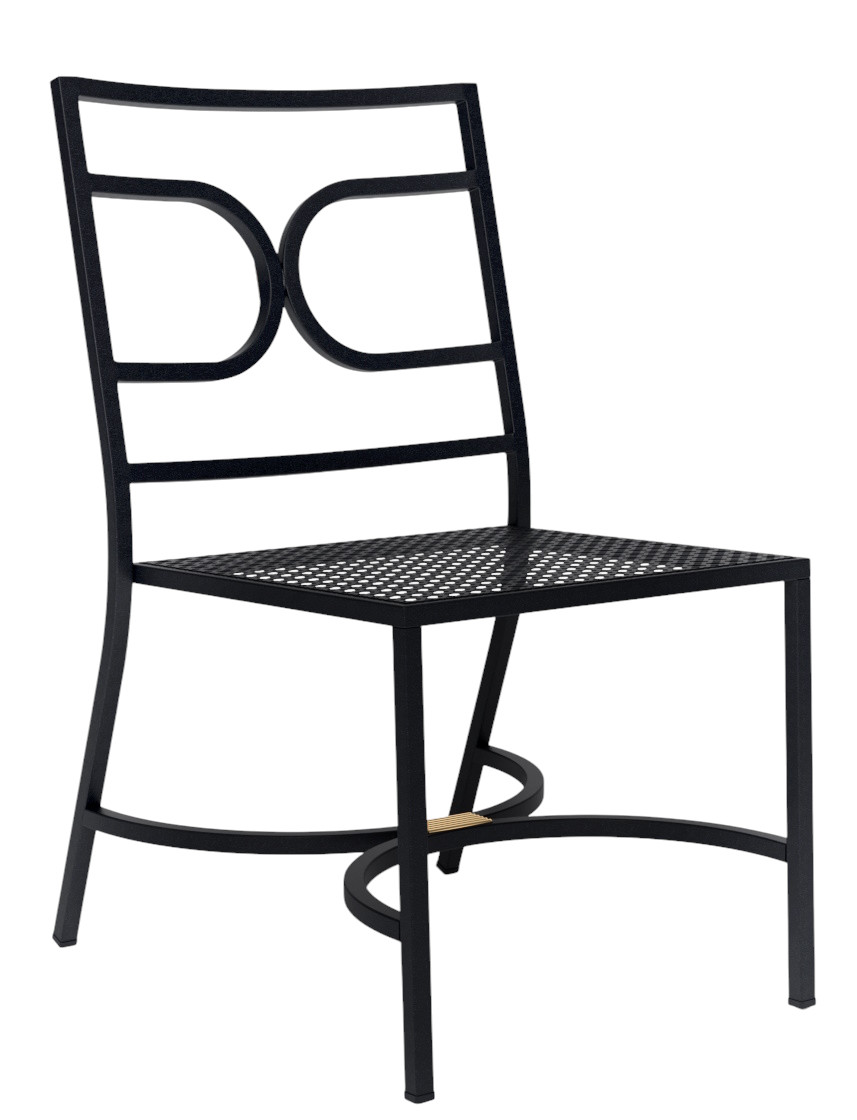 Schwarzer Collier Stuhl von Emu für den Außenbereich, Metallstuhl mit Gittermuster Sitzfläche.