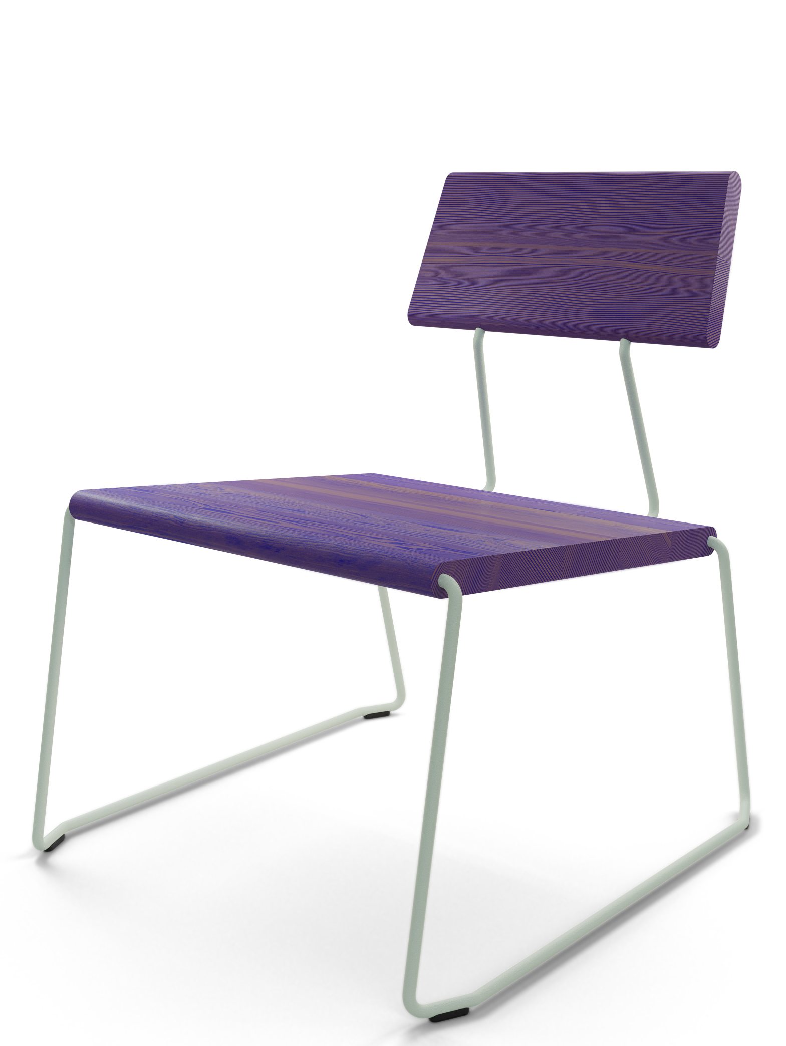 Ultraviolettfarbener D:007 Loungechair mit hellem Gestell. Moderner Design Stuhl für Wohnzimmer und Büro.