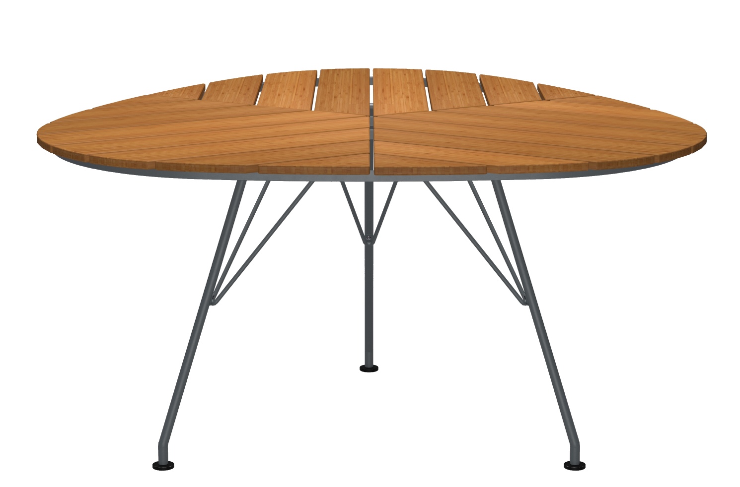 Houe Leaf Esstisch für den Garten: Runder Outdoor-Tisch mit Teakholz-Tischplatte und Metallgestell.