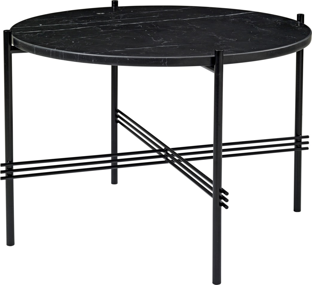 TS Coffee Table mit schwarzer Marquina Marmorplatte und filigranem, schwarzem Metallgestell von Gubi.