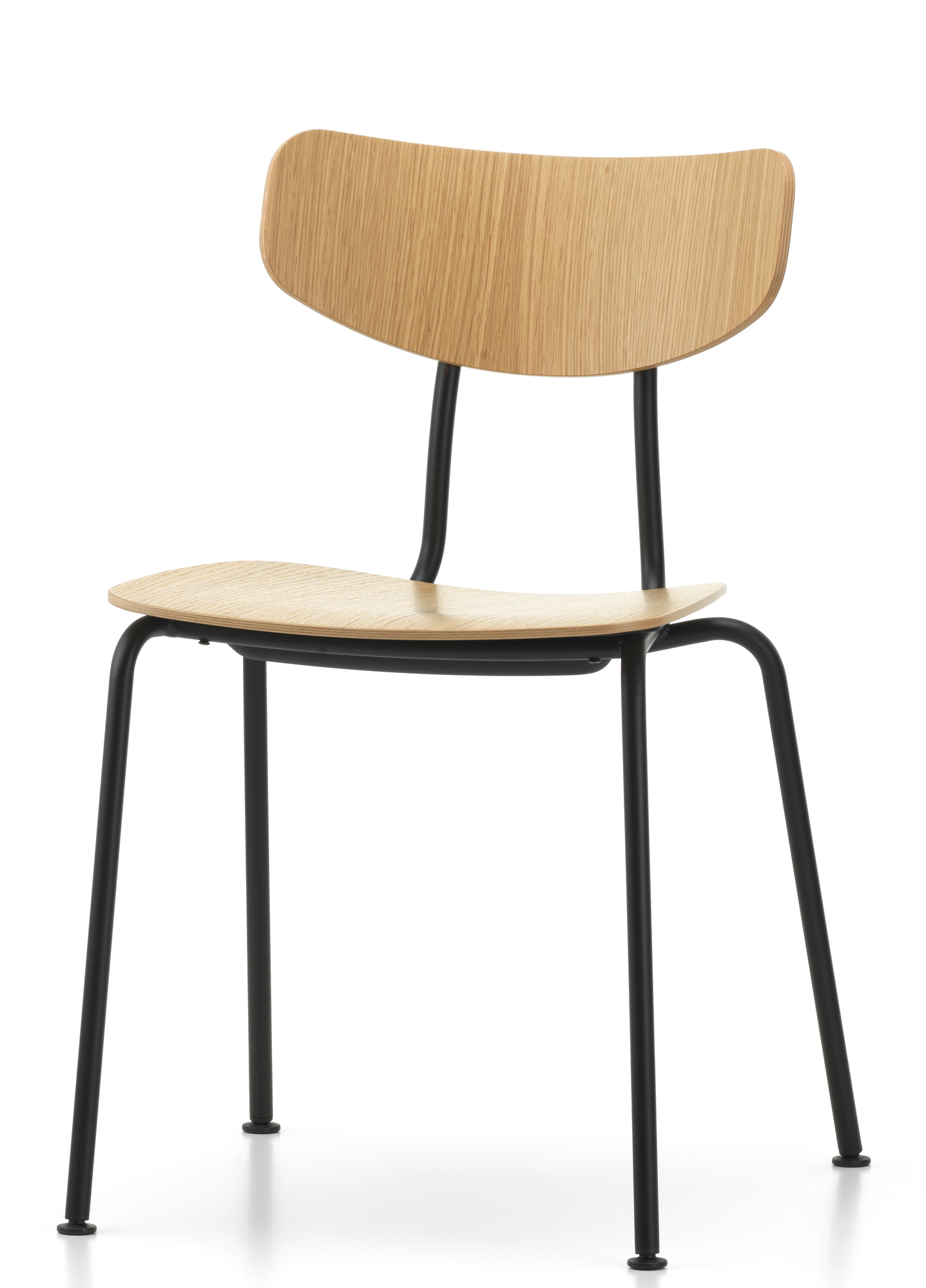 Vitra Moca Stuhl mit hellem Holz und schwarzem Metallgestell, moderner Designstuhl für Esszimmer.