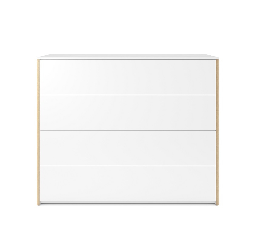 Weiße Modular Plus Kommode von Müller Möbelwerkstätten mit vier Schubladen.