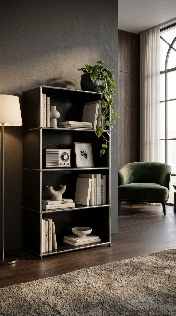USM Haller Regal Offen H 144 cm Graphitschwarz - FAST DELIVERY