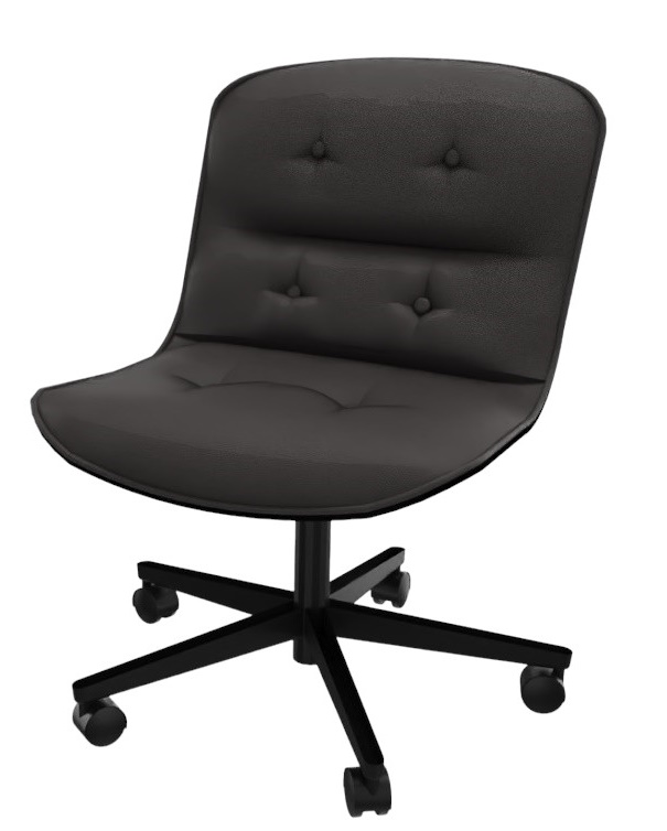 Schwarzer Pollock Executive Drehstuhl ohne Armlehnen von Knoll International mit Lederbezug und Rollen.