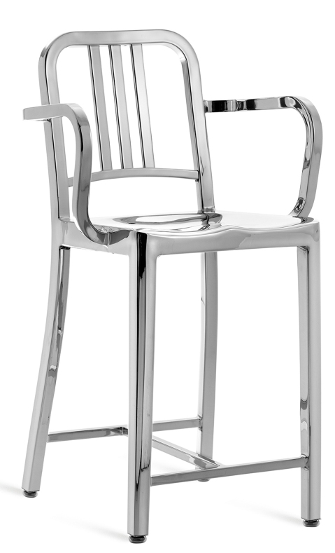 Navy Counterstool Barhocker Emeco mit Armlehne poliert