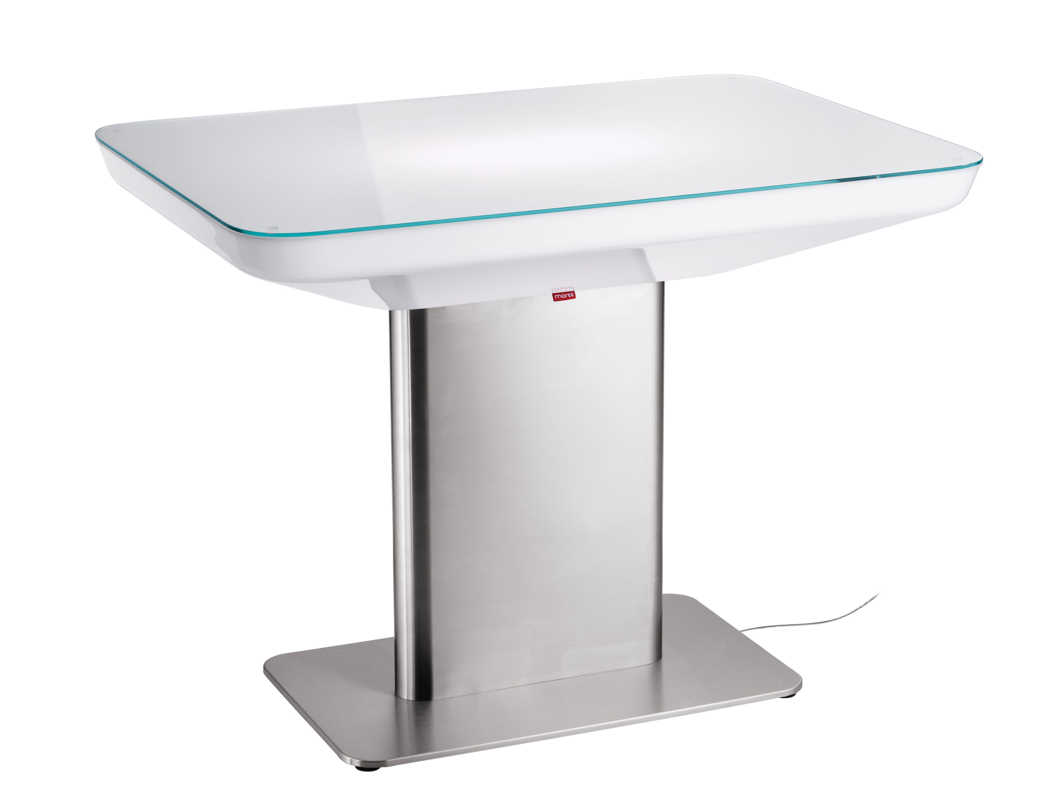 Studio 75 Tisch von Moree: Moderner Indoor Tisch mit Glasplatte und Edelstahlfuß.