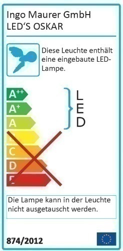 Energielabel der LED's Oskar Regalleuchte von Ingo Maurer mit Energieeffizienzklasse A++ bis E.
