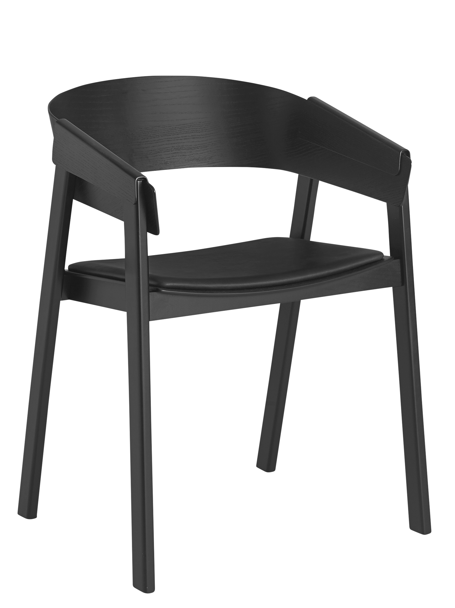 Schwarzer Cover Chair Stuhl von Muuto mit Holzrahmen und gepolsterter Sitzfläche.