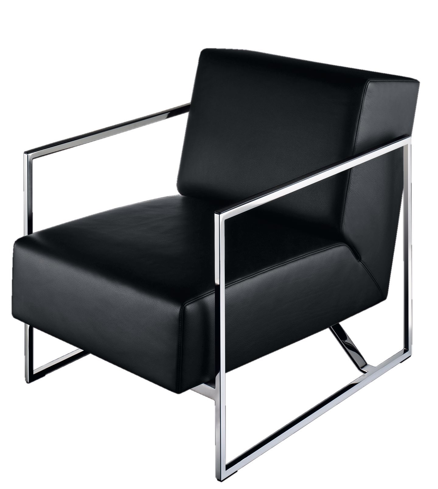 Schwarzer 610 Sen Sessel von Walter Knoll mit verchromtem Gestell, moderner Ledersessel.