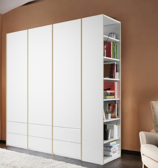 MODULAR PLUS Schrank Kombination von Müller Möbelwerkstätten in Weiß mit Anbauregal rechts.