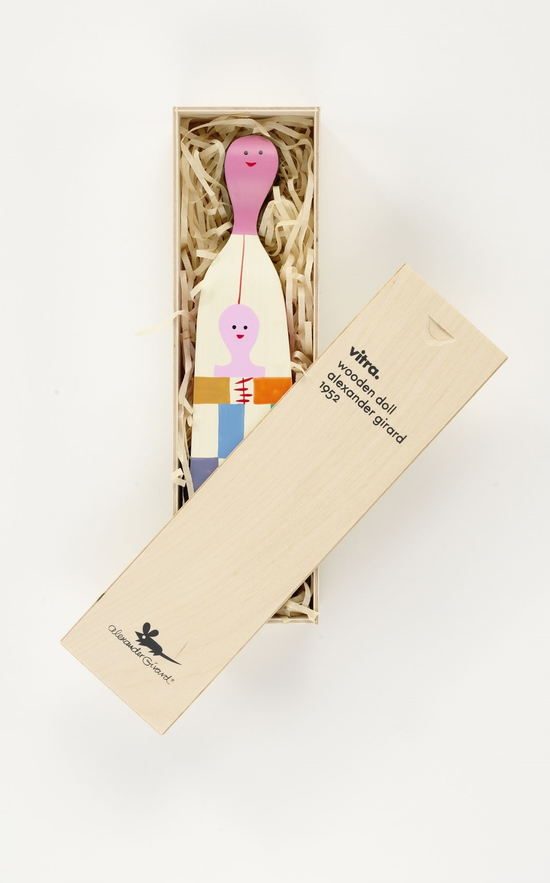 Vitra Wooden Doll No. 4 Holzfigur in Geschenkbox, dekorative Sammlerpuppe von Alexander Girard.