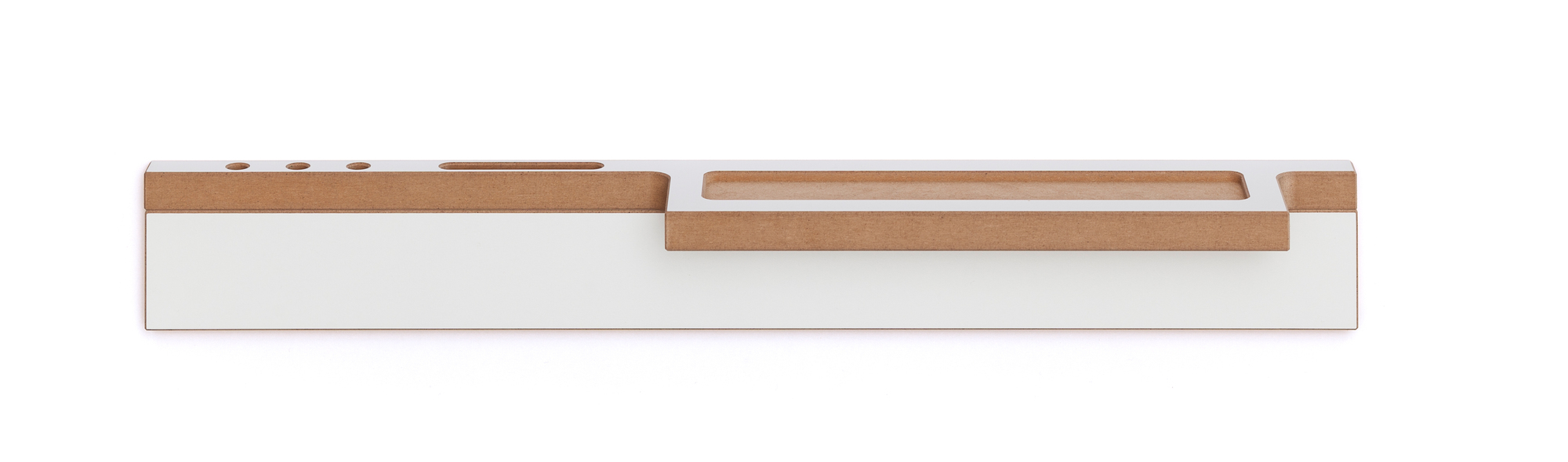 Tojo Grad Ablage, minimalistische Schreibtischablage aus Holz und weißem MDF, für Büroorganisation.