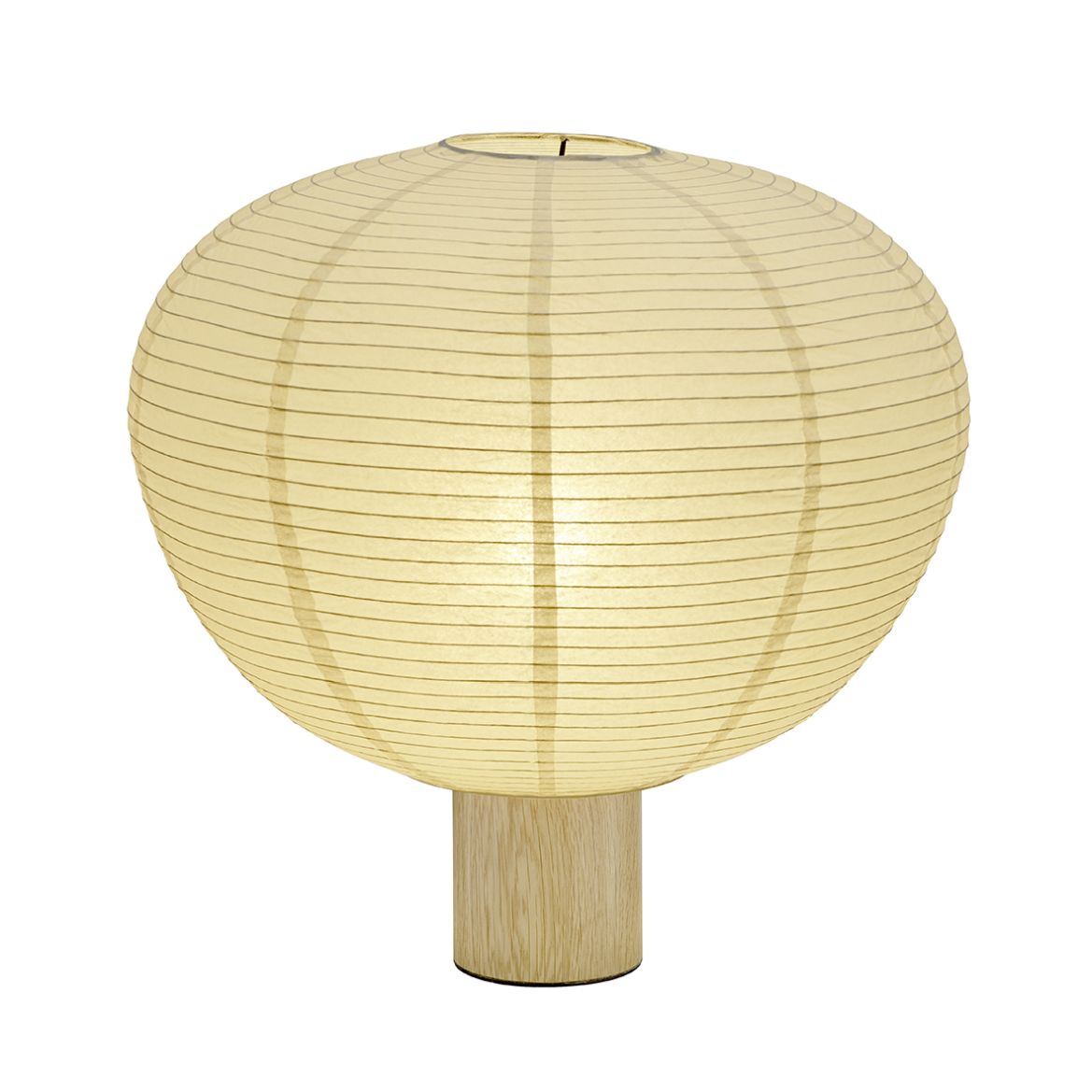 Kami Reispapier Tischleuchte von Blomus mit rundem Lampenschirm und Holzfuß. Dekorative Innenleuchte.