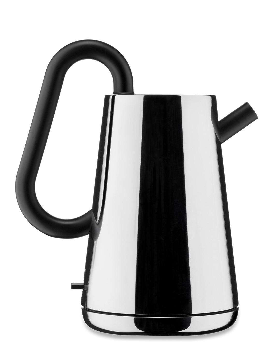 Alessi Wasserkocher NE01 B Toru, Edelstahl, mit schwarzem Griff und Ausguss.