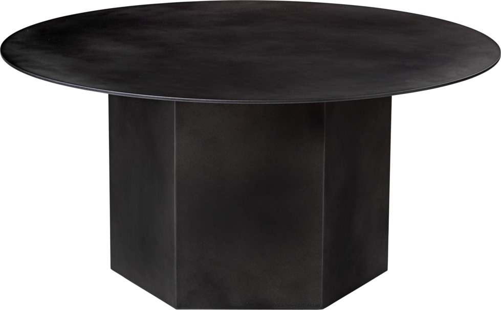 Epic Coffee Table Couchtisch von Gubi, Midnight Black Stahl, runde Tischplatte und sechseckiger Sockel.