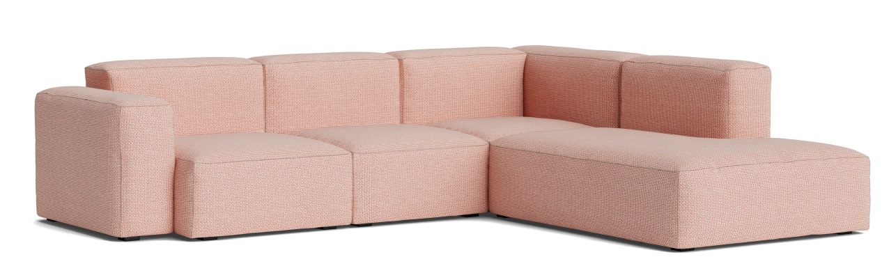 Mags Soft Sofa Corner Combination 2 low Armrest rechts Hay Stoff Tartaglia Rot/Weiß mit Beige Stich