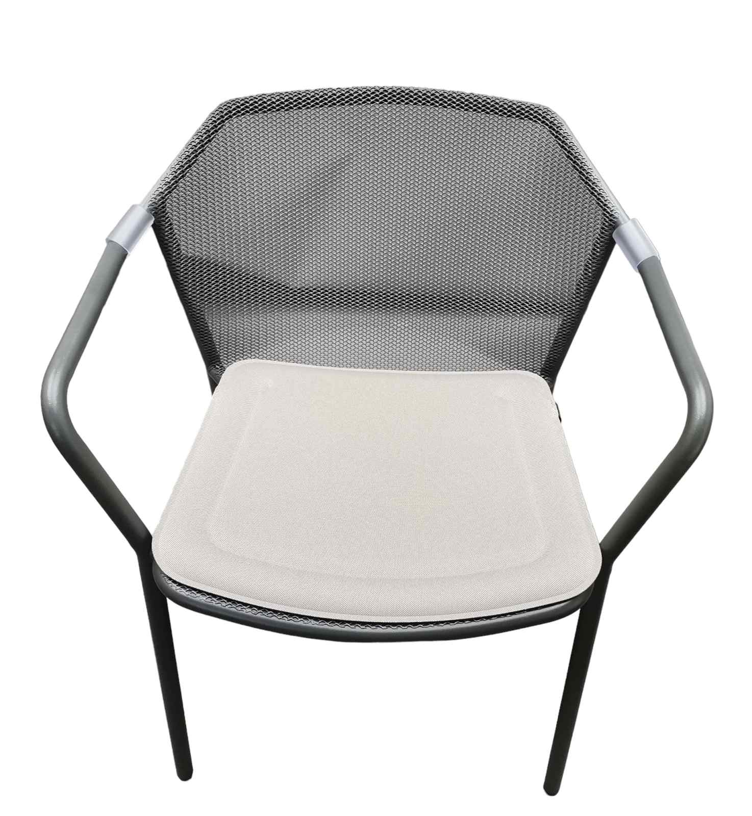 Darwin Armlehnenstuhl in Antik-Eisen mit Natur Sitzkissen, Gartenstuhl für Terrasse und Balkon.