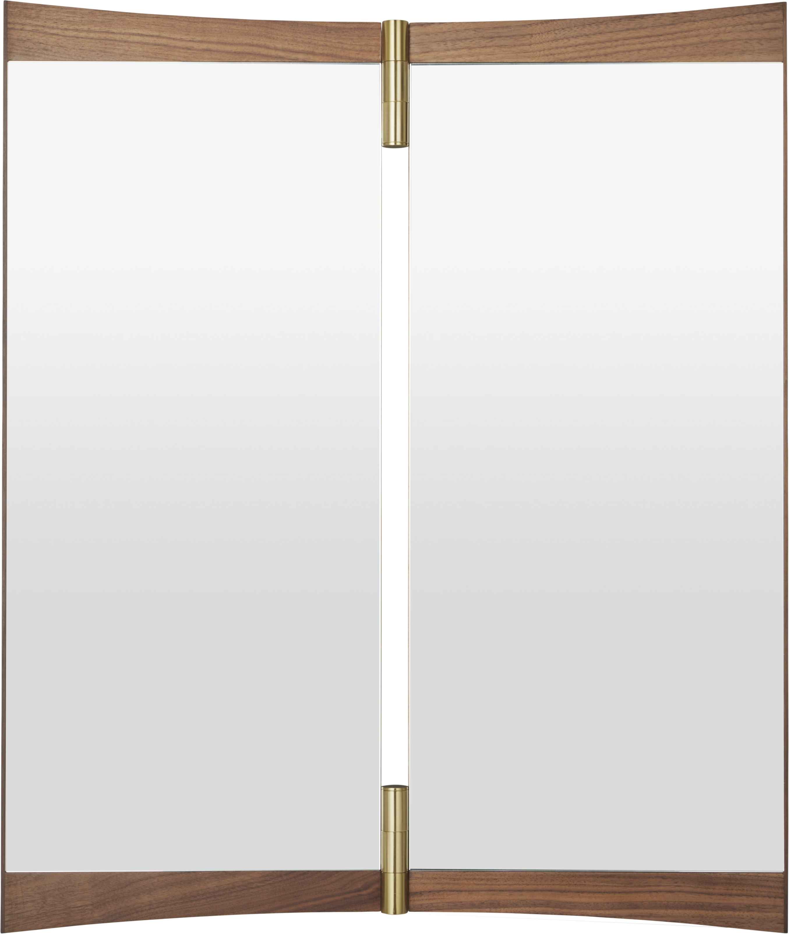 Gubi Vanity Wall Mirror 2 Wandspiegel mit Rahmen aus Nussbaumholz und Messing-Details.