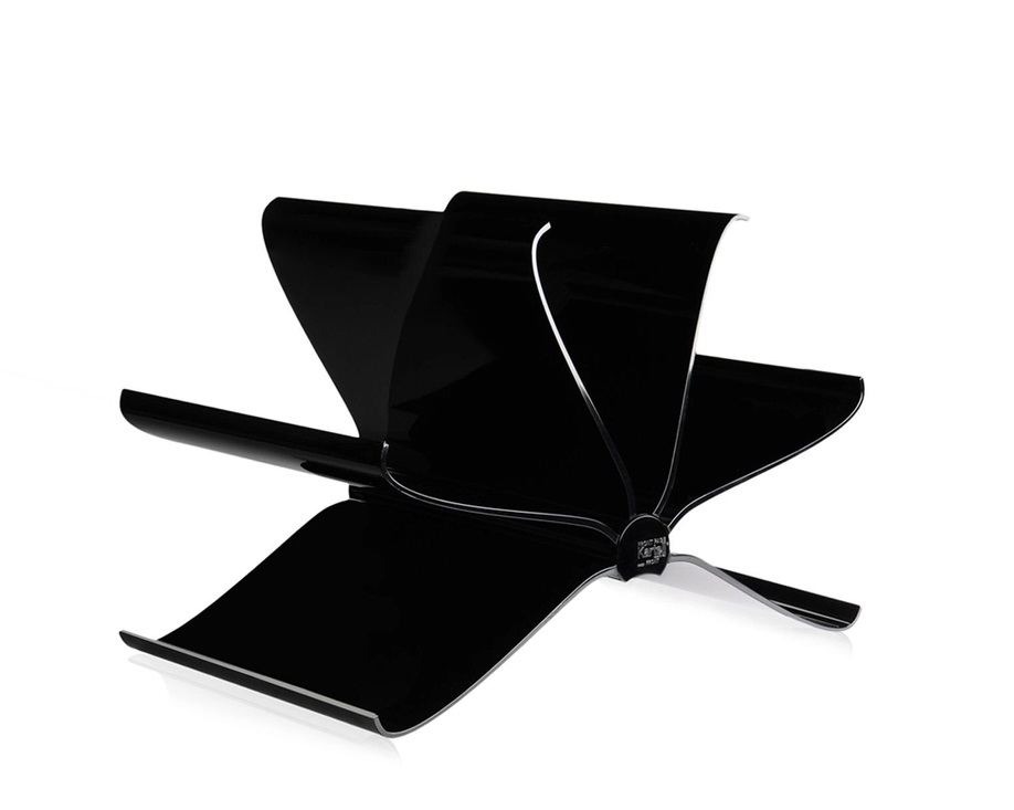 Schwarzer Kartell Zeitungsständer "Front Page" aus Kunststoff, modernes Design für Zeitschriften und Zeitungen.