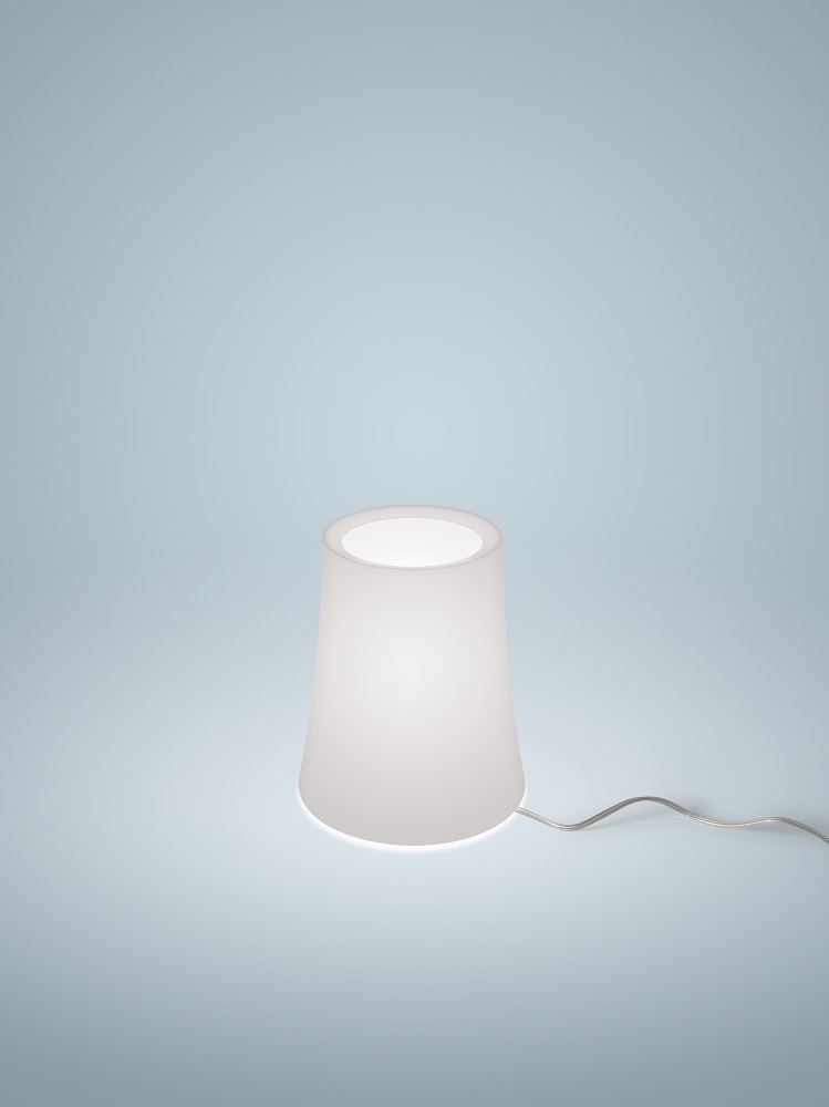 Weiße Birdie Zero Tischleuchte von Foscarini, modernes Design für Nachttisch oder Schreibtisch.