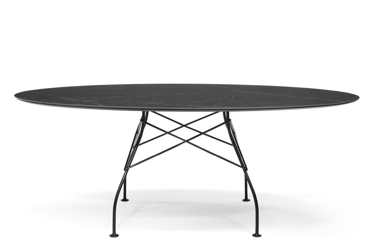 Glossy Tisch marmoriertes Steinzeug MN Schwarz oval Kartell
