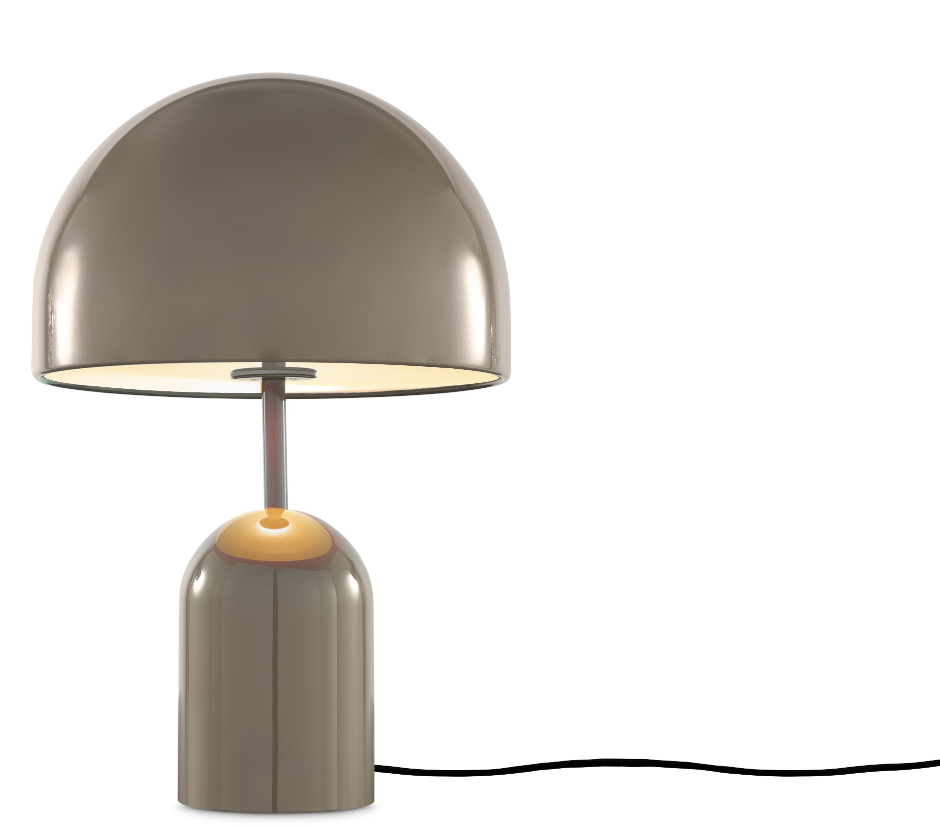 Bell Tischleuchte LED von Tom Dixon in Taupe: Moderne Designlampe für Nachttisch oder Schreibtisch.