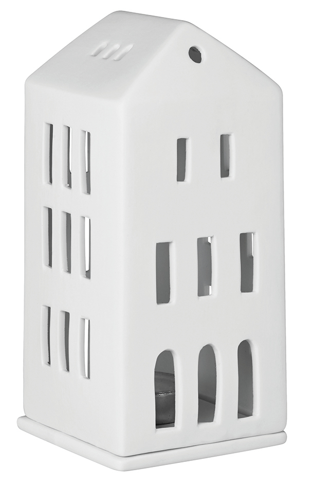 Weißes Lichthaus Walmdach mit Rädern, 16,5 cm hoch, Kerzenhalter für stimmungsvolle Beleuchtung im Zuhause.