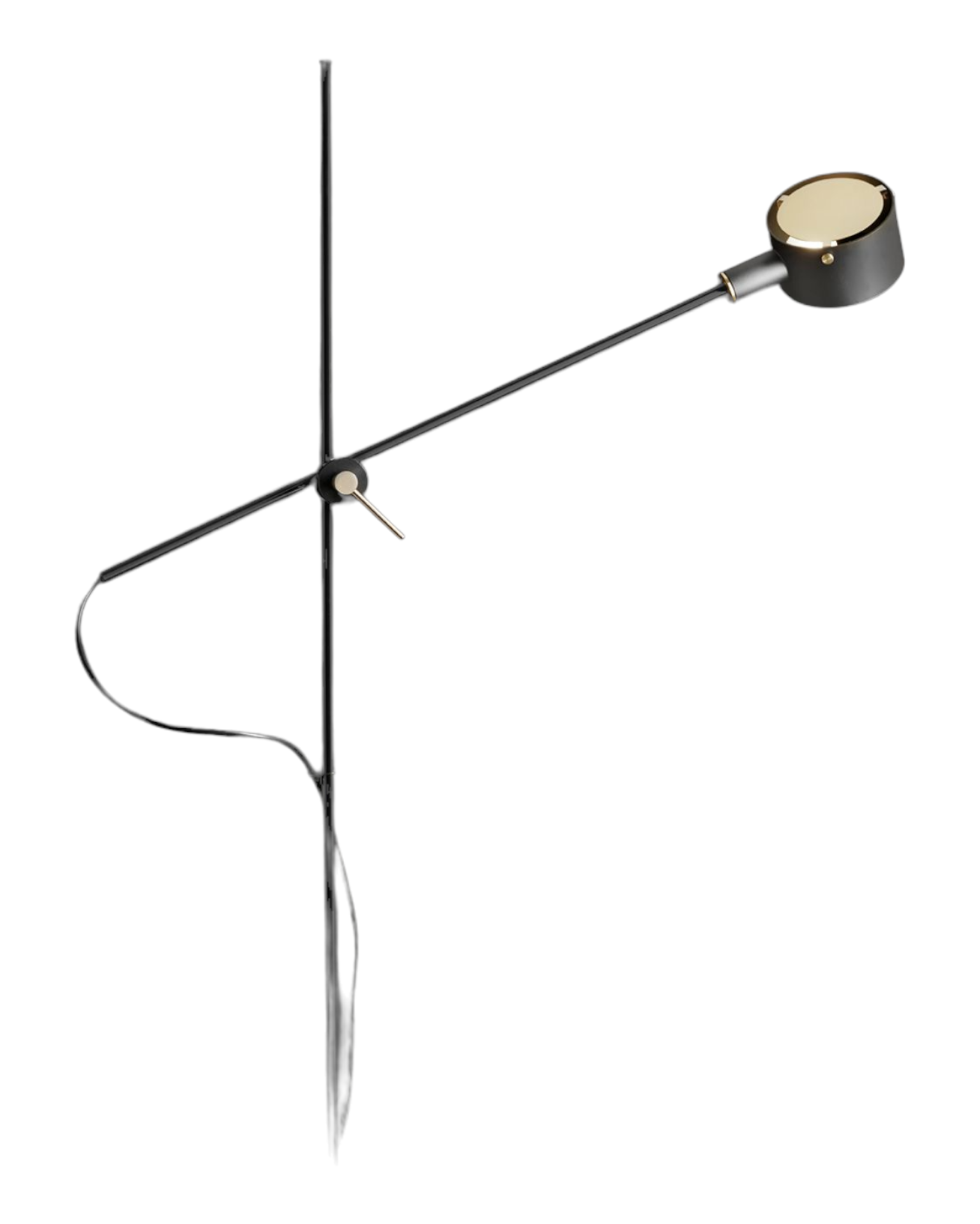 G.O. Stehleuchte von Oluce: Moderne Stehlampe in Schwarz mit goldenem Lampenschirm. Designleuchte für Wohnzimmer.