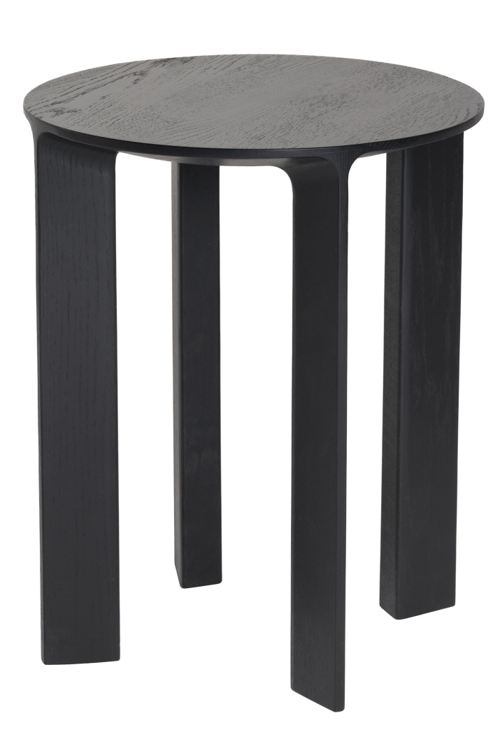 Schwarzer Hans Hocker von Schönbuch: Moderner, runder Beistelltisch aus Holz mit drei Beinen.