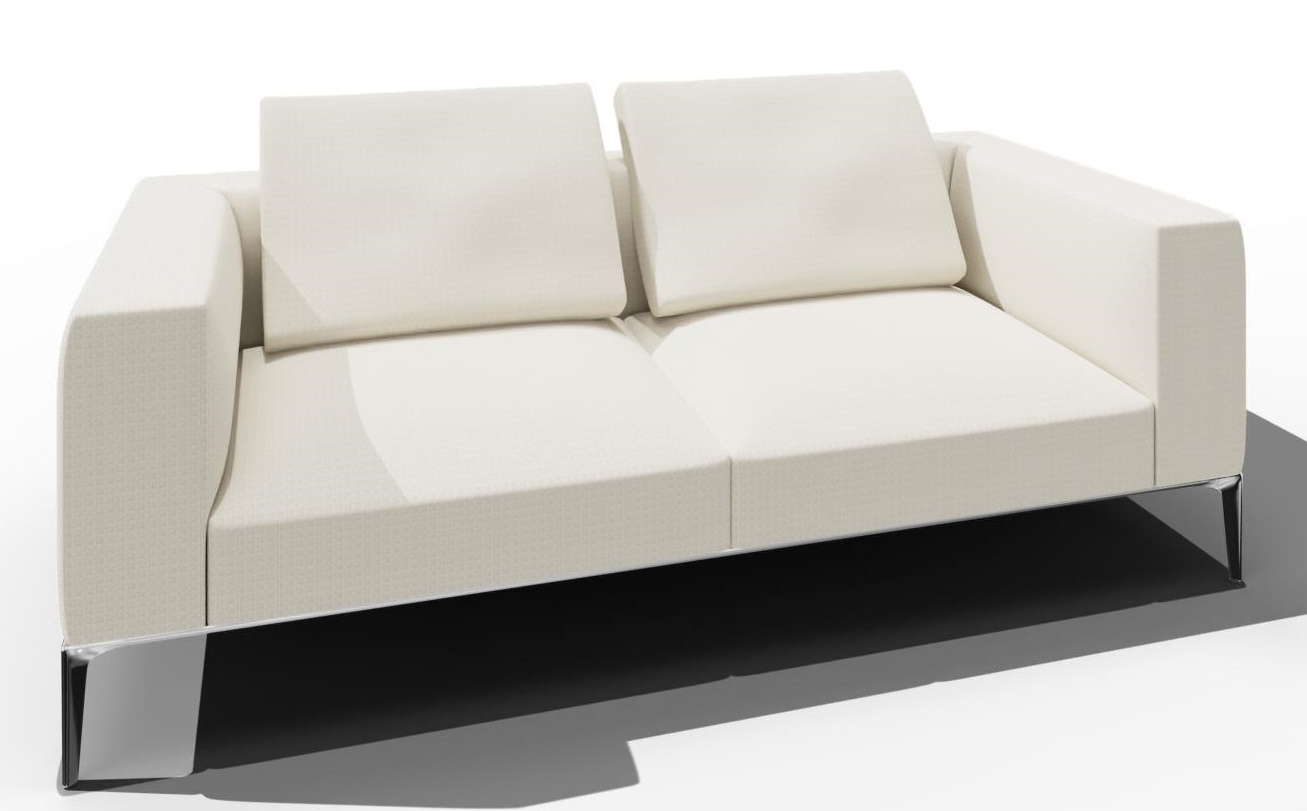 Jaan Living Sofa, 2,5 Sitzer in Creme mit Kissen und Chromfüßen. Stoffsofa.