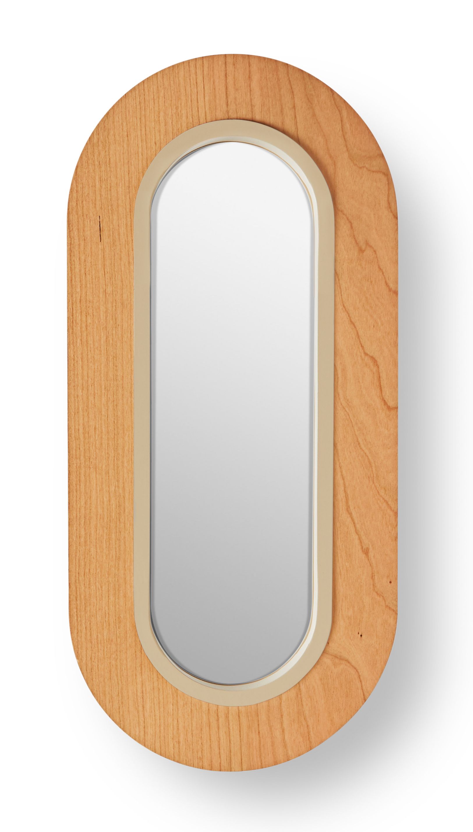 Lens LED Wandleuchte von LZF Lamps: Ovale Lampe mit elfenbeinweißem Metallring und Kirschholz.