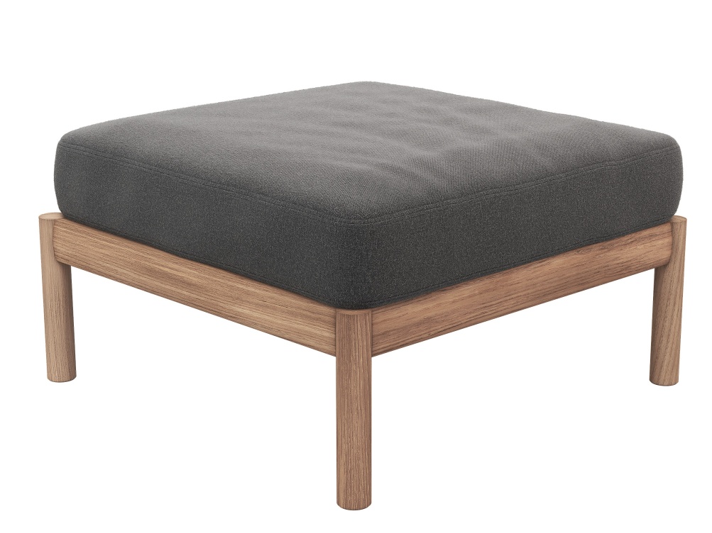 Tradition Pouf Hocker von Skagerak by Fritz Hansen mit grauem Stoffbezug und Holzgestell.